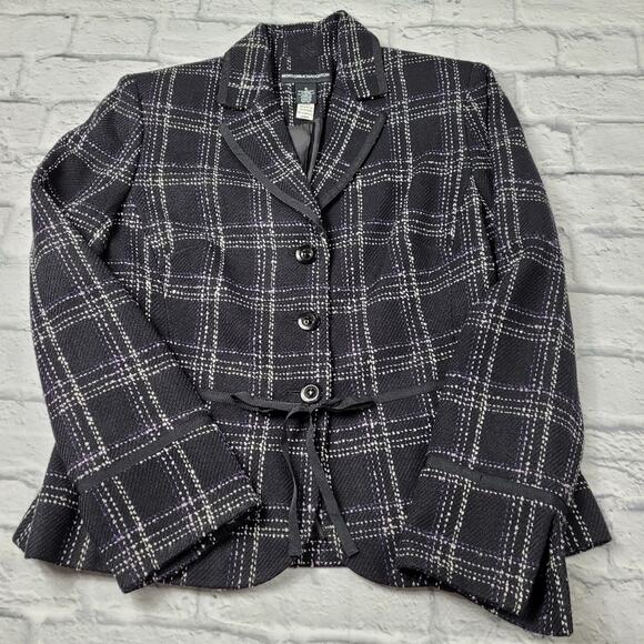 Norton McNaughton Black Plaid Blazer Dark Acadamia Ribbon Tie & Trim size 8 - Picture 1 of 6